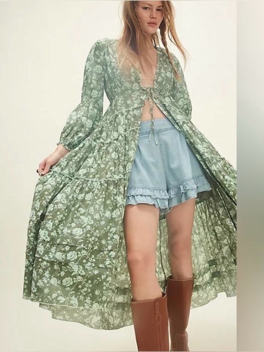 Freepeople Bohemian Floral Maxi Dress in Sage Green